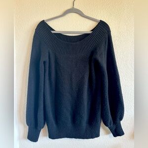 Women’s Black off the Shoulder Sweater with Puff Sleeves